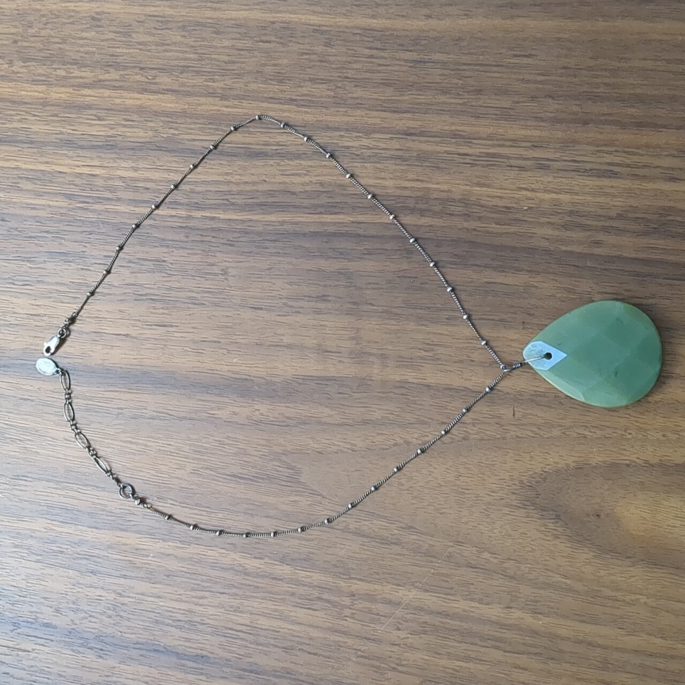 Pendant Necklace - Large Dark Green Stone